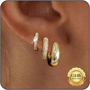 Gold Hoop Earrings Set for Women - 14K Gold Plated Small Hoops, Chunky Thick Ear